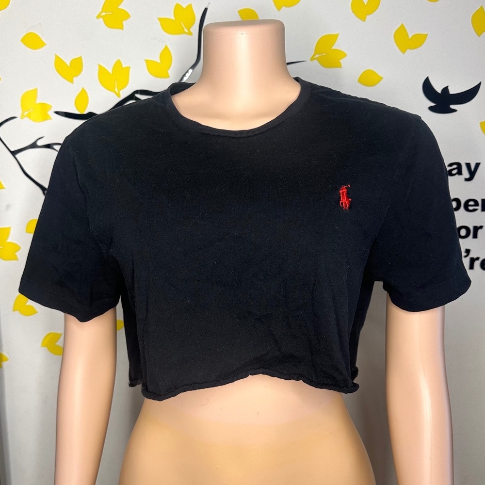 Polo Ralph Lauren Women's Cropped Pocket Tee Shirt Size Large Black Short Sleeve - Picture 3 of 8
